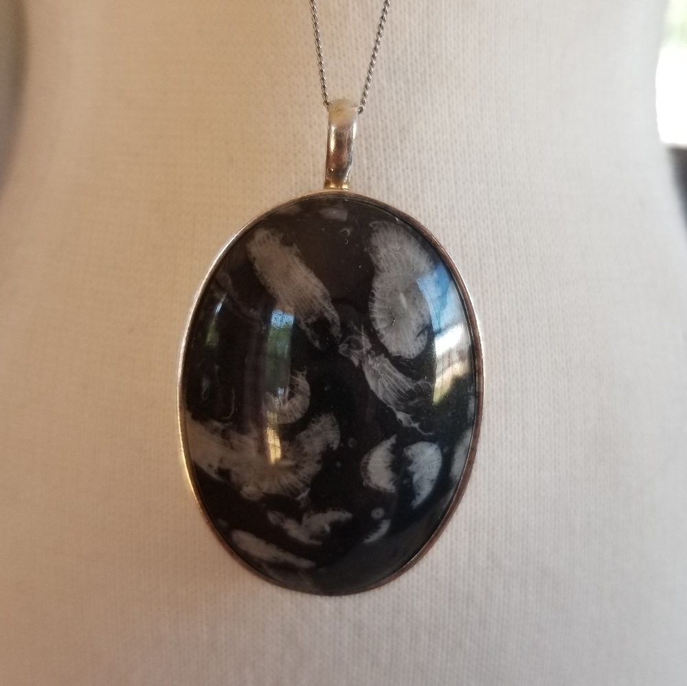 Estate Sterling Silver Snowflake Obsidian Pendant